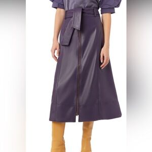 Marie Oliver Greenwich Midi Skirt Purple Vegan Leather Size 2